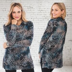 Chicos Zenergy Cozy Paisley Cowl-Neck Tunic Top Sz 3/ 16 Animal Print Knit Comfy